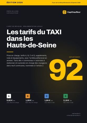 Livret « Les tarifs du TAXI dans les Hauts-de-Seine », département 92